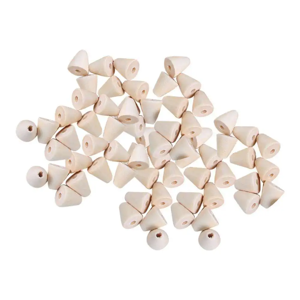 

50Pcs Loose Beads Unpainted Wooden Cone Charms for DIY Findings Supplies