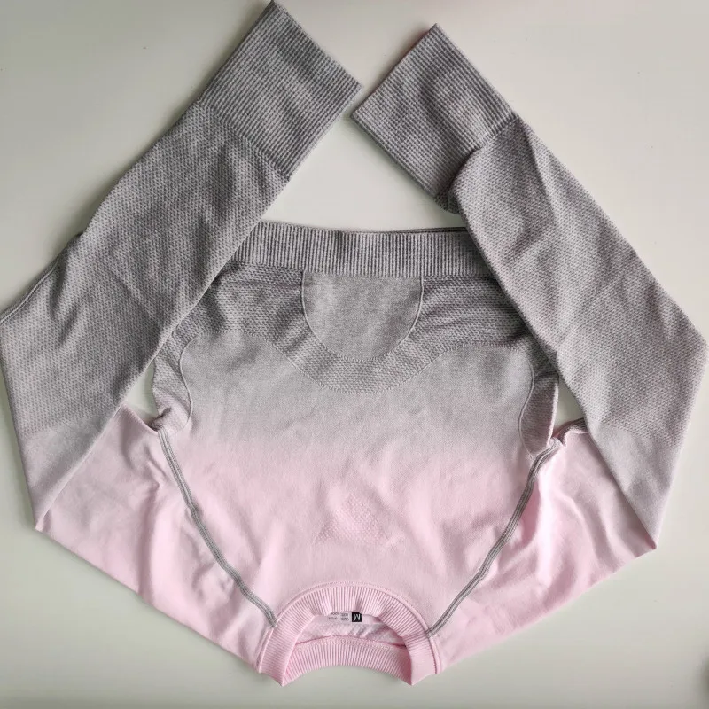 Light Grey-Pink Nepoagym женский укороченный бесшовный топ с длинным рукавом, Женский Топ для тренировок, женские спортивные топы, женские спортивные топы - Цвет: Light Grey-Pink