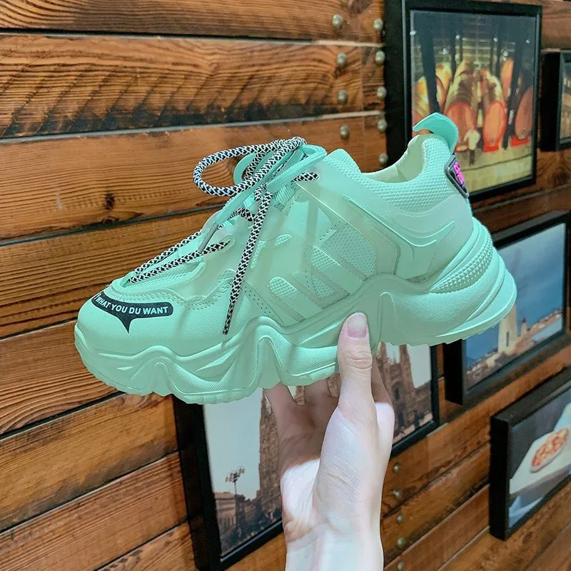 Женские кроссовки на платформе BLWBYL Желтые Повседневные шнуровке массивная обувь