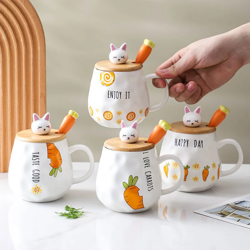 

Cartoon Carrot Ceramic Mug Creative Coffee Mug With Lid Spoon Teacup Drinking Cup Milk Beer Juice Breakfast Cup Home Xmas Gifts