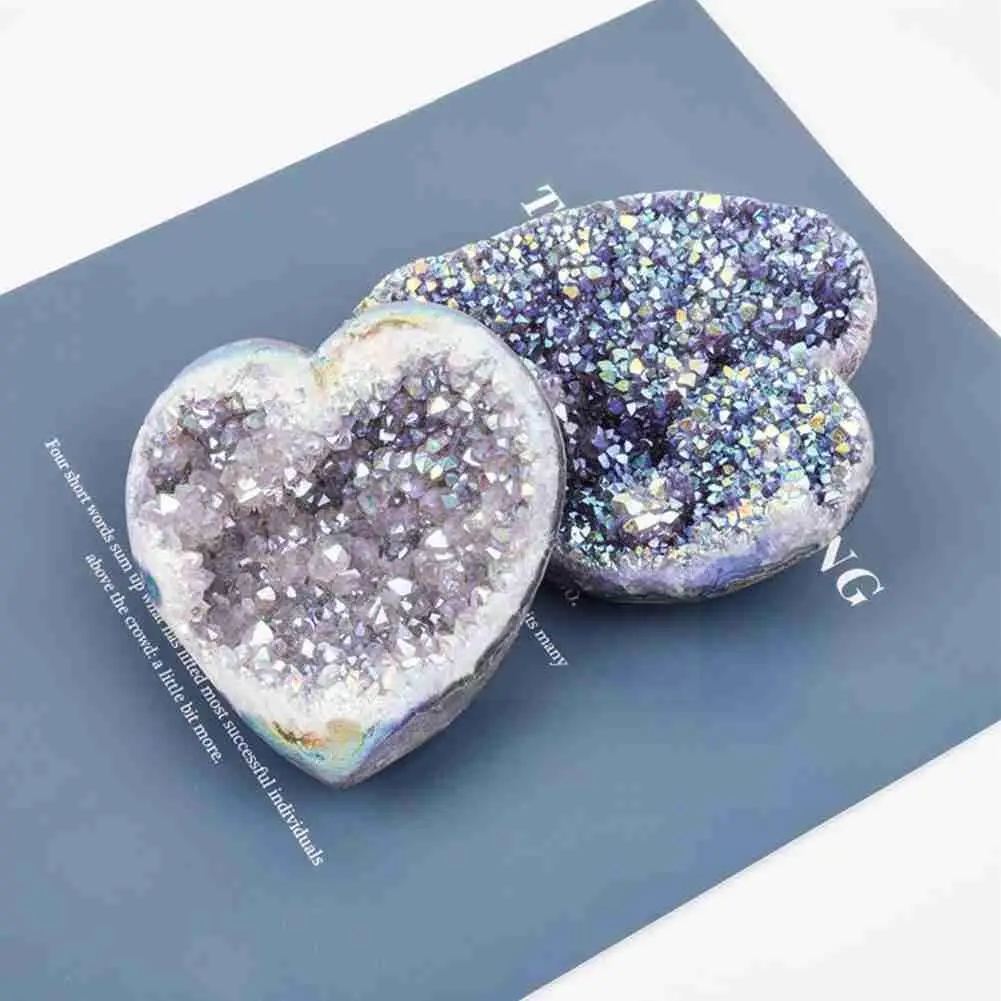 

Rainbow Heart Amethyst Cluster Angel Aura Druzy Amethyst Clusters Natural Quartz Crystal Rough Healing Stone Gift For Child N3f5