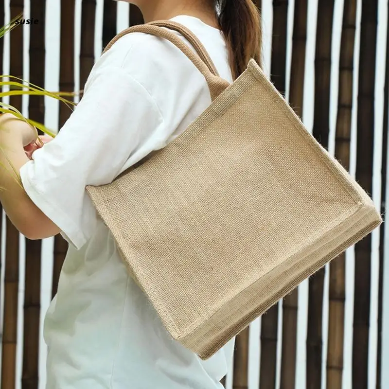 

Jute Burlap Tote Large Reusable Grocery Bags with Handles Women Shopping Bag Beach Vacation Picnic Travel Storage Organizer X7YA