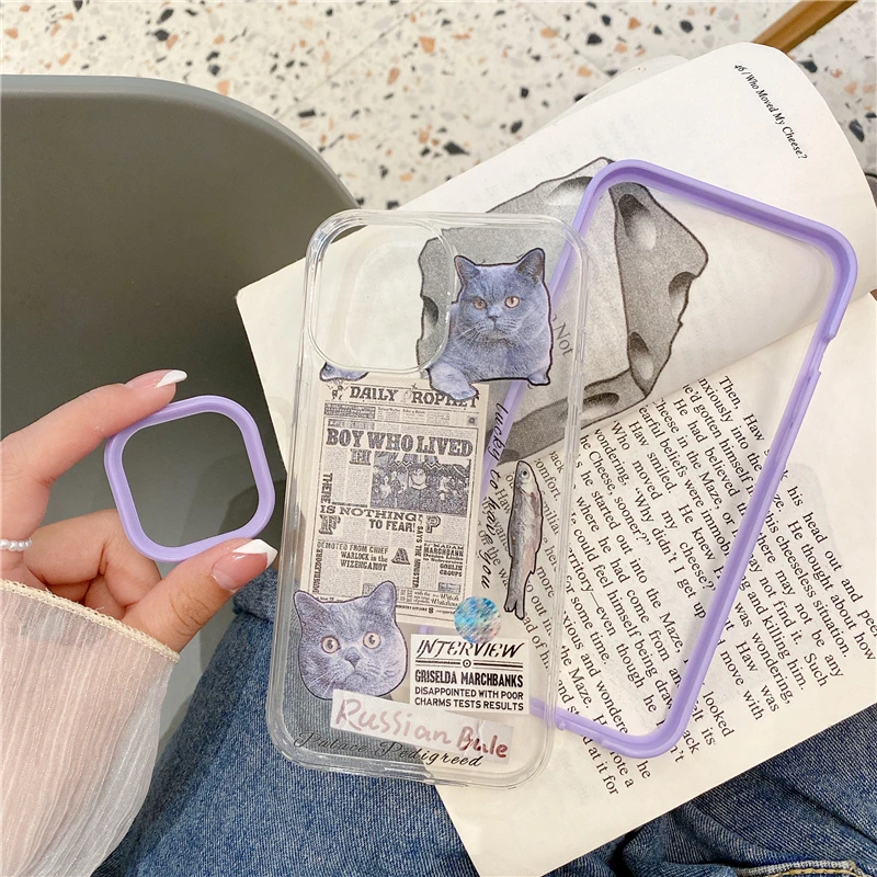 

Cartoons cute cat phone protection case For iPhone 12 11 pro Max x xr xs Max 7 8 Plus Shell Luxury transparent Detachable Cover