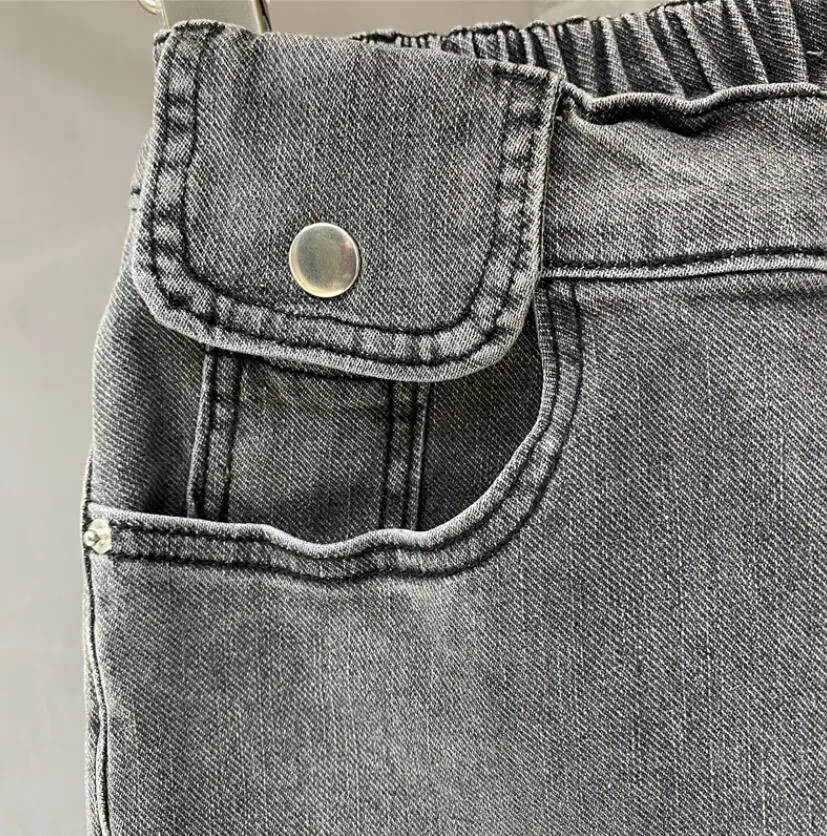 

Plus Size 4xl! Somke Gray Elastic waist Jeans Women High Waist Loose Leg Ankle Length Harem Denim Pants s311