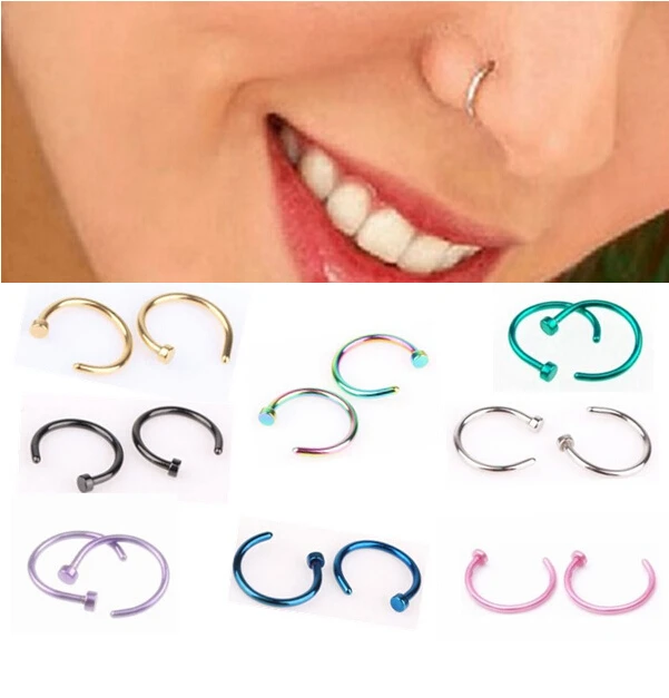 

10pcs Medical Titanium Silver Hoop Nose Rings Clip On Ear Lip Navel Belly Body Piercing Fake Nez Jewelry Women Pircings Nariz