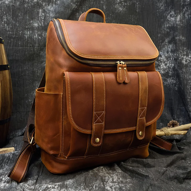 Luufan Men's Genuine Leather Travel Backpack Large Capacity Laptop Notebook Backpack Men Male Bagpack Vintage Daypack