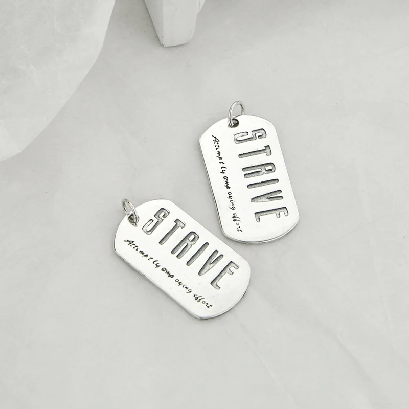 

Korean-style S925 Fine Silver English Pendant Fashion Punk Style Men's Lettered Square Tag Creative-Sweater Chain Pendant