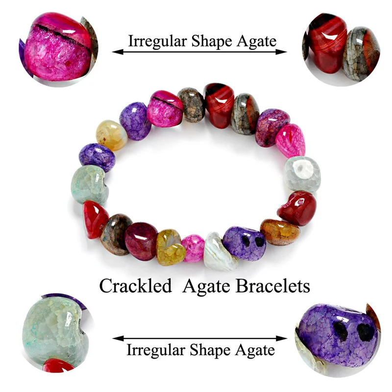 

New Fashion Style Random Colorful Crackled Irregular Natural Gemstoness Bracelet Irregular Mixed Color Agates Bracelet Present