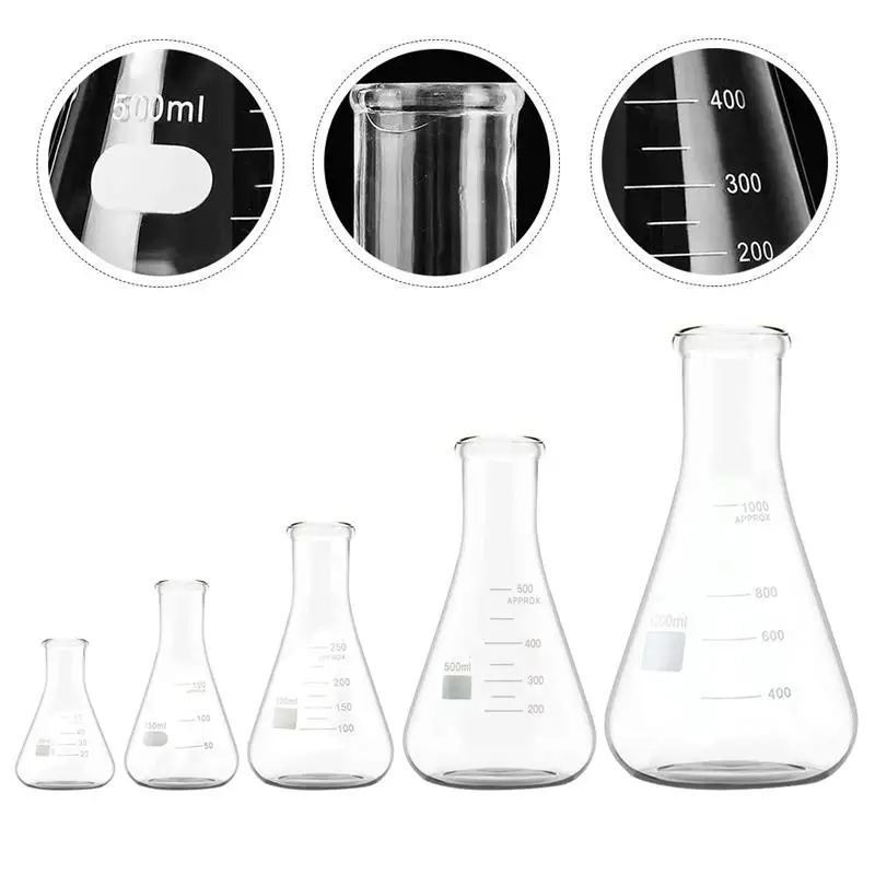 

5pcs Erlenmeyer Borosilicate Glass Flask Wide Neck Conical Triangular Flask
