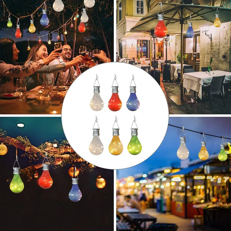 

Outdoor Lights with 6 Solar Bulbs, Waterproof for Camping Home Garden Christmas Party Lights