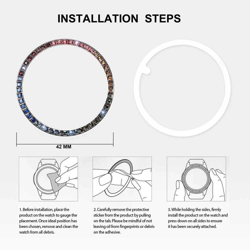 Чехол с цветным бриллиантом для samsung Galaxy Watch 42 мм, ободок, кольцо, защитная крышка, спортивная мода, клей, металлический бампер, Аксессуары 42