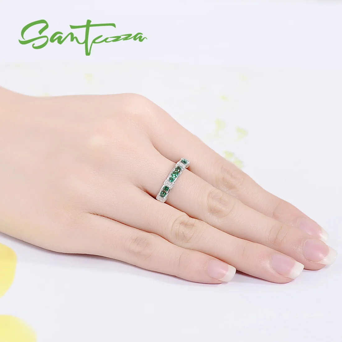 SANTUZZA серебряное кольцо для женщин, 925 пробы, серебряное модное круглое кольцо для женщин, кольцо с кубическим цирконием, вечерние ювелирные изделия
