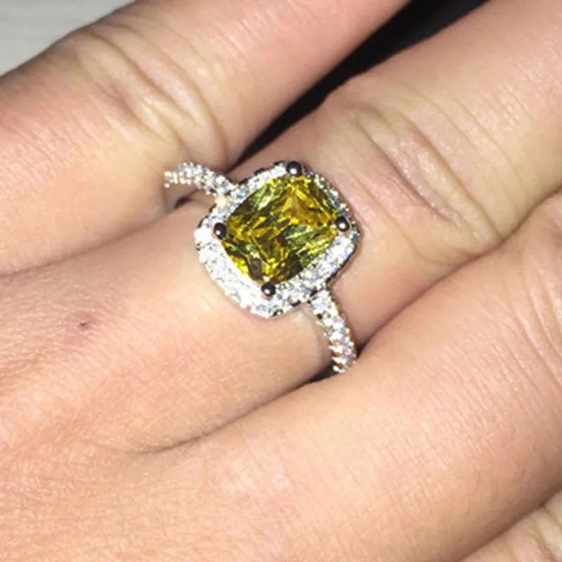 Настоящее Серебро s925 пробы Свадебные Кольца для женщин принцесса cut Желтый 5a CZ