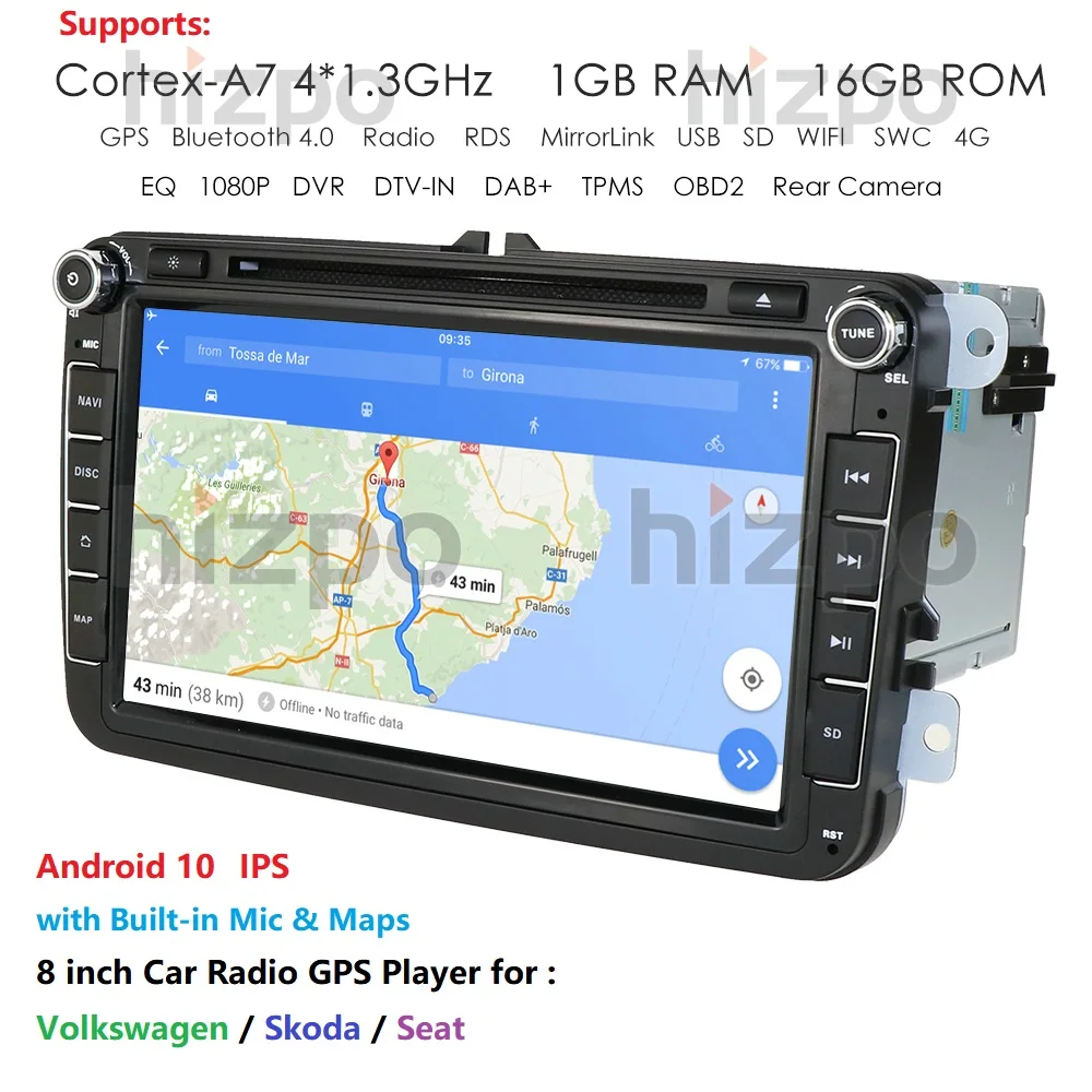 Автомобильный радиоплеер 16 Гб IPS Android 10 2Din 8 дюймов для Volkswagen VW Passat B6 Golf Tiguan GPS