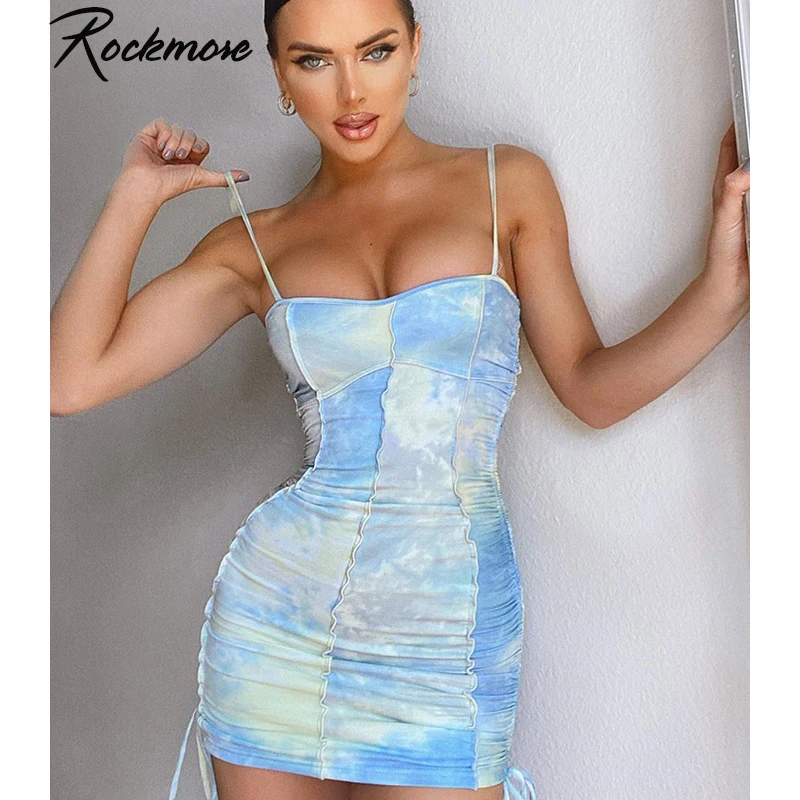 Плиссированный сарафан Rockmore Tie Dye на тонких бретельках летнее платье с запахом