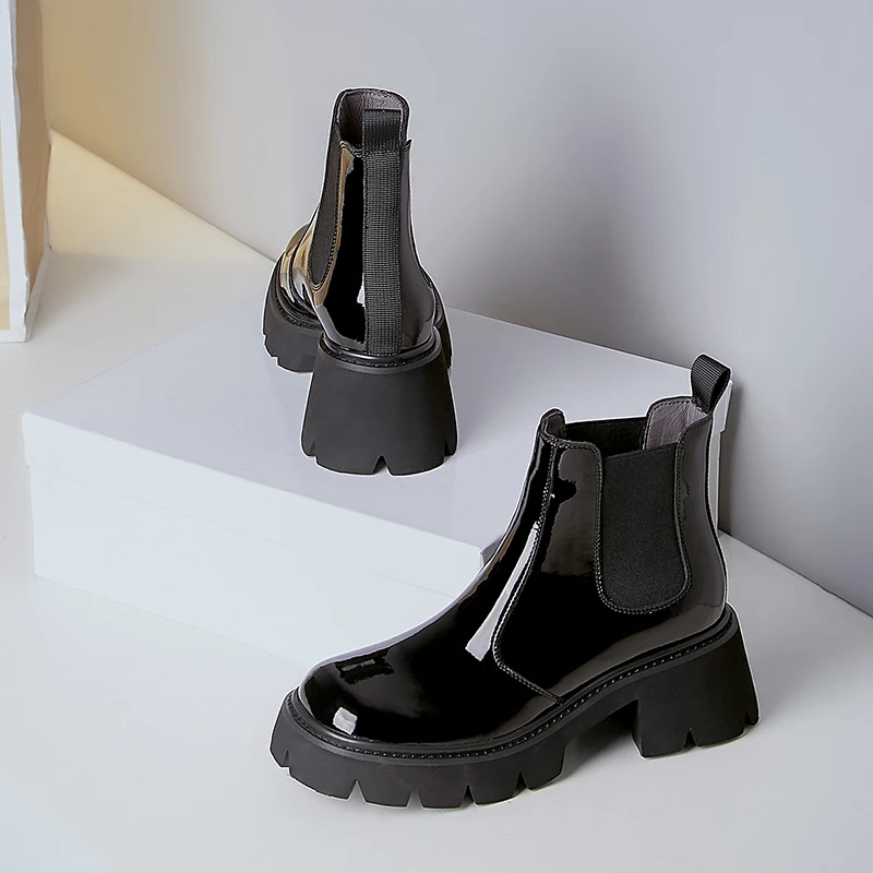 

Fashipon Genuine Leather Platform Autumn and Winter Shoes for Women Cross Tied Chunky Heels Pumps Working Shoes Woman