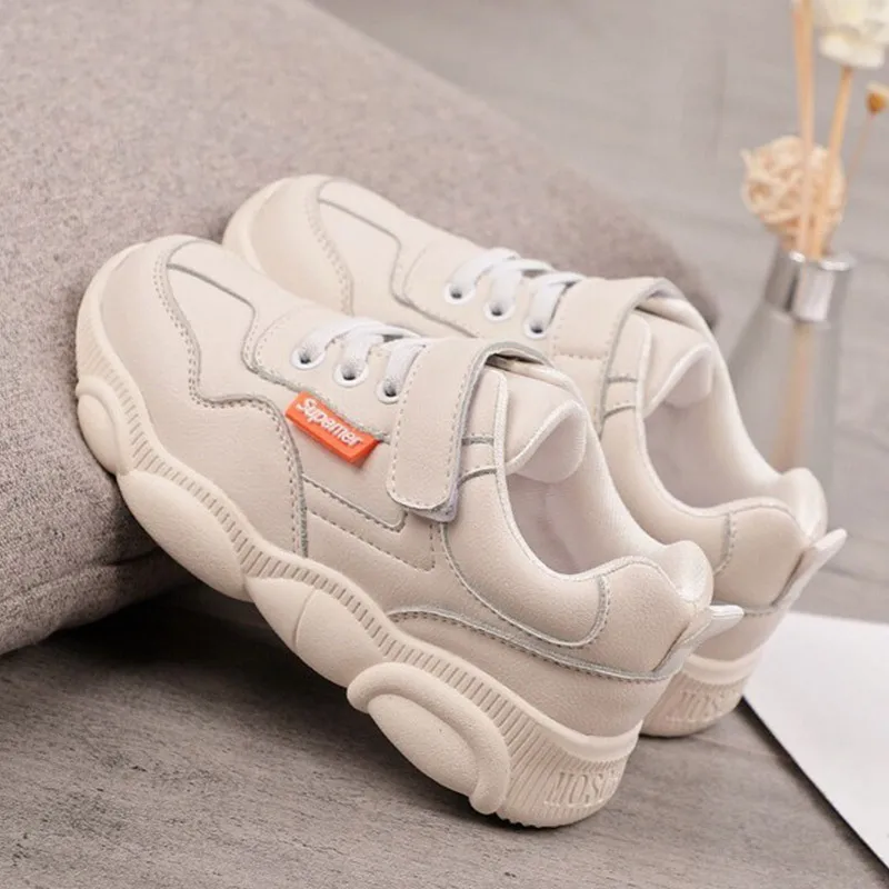 

2020 Autumn Winter Children Micro Leather Sneaker Kid Beige Shoes Anti-water Little Boys and Girls Shoes with Furs Size 21-39