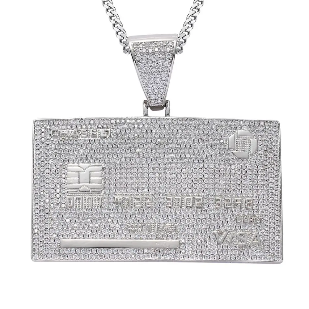 

Men Hip hop iced out bling VISA Card pendant necklaces micro pave AAA Zircon Hiphop necklace Hiphop jewelry fashion gifts