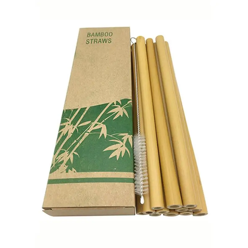 

10Pcs/Set Natural Bamboo Straw Reusable Drinking Straws with Case with Clean Brush Bamboo Straws Bar Tools Water Straws