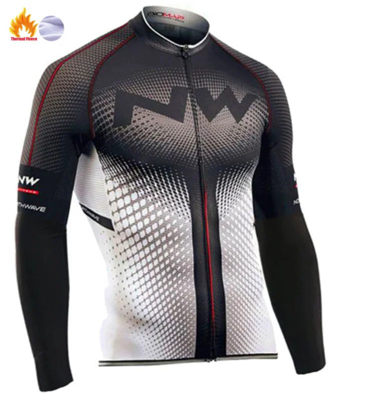 Fleece top Northwave NW Мужская Зимняя шерстяная майка для велоспорта, комплект с длинным рукавом, шорты для велоспорта, Спортивная рубашка, набор NW - Цвет: Fleece top