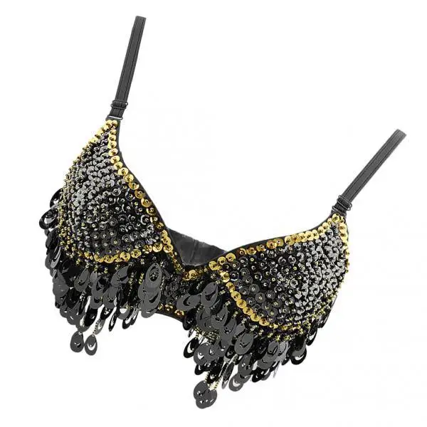 Бюстгальтер для танца живота с бисером топ блестками костюм певицы черный