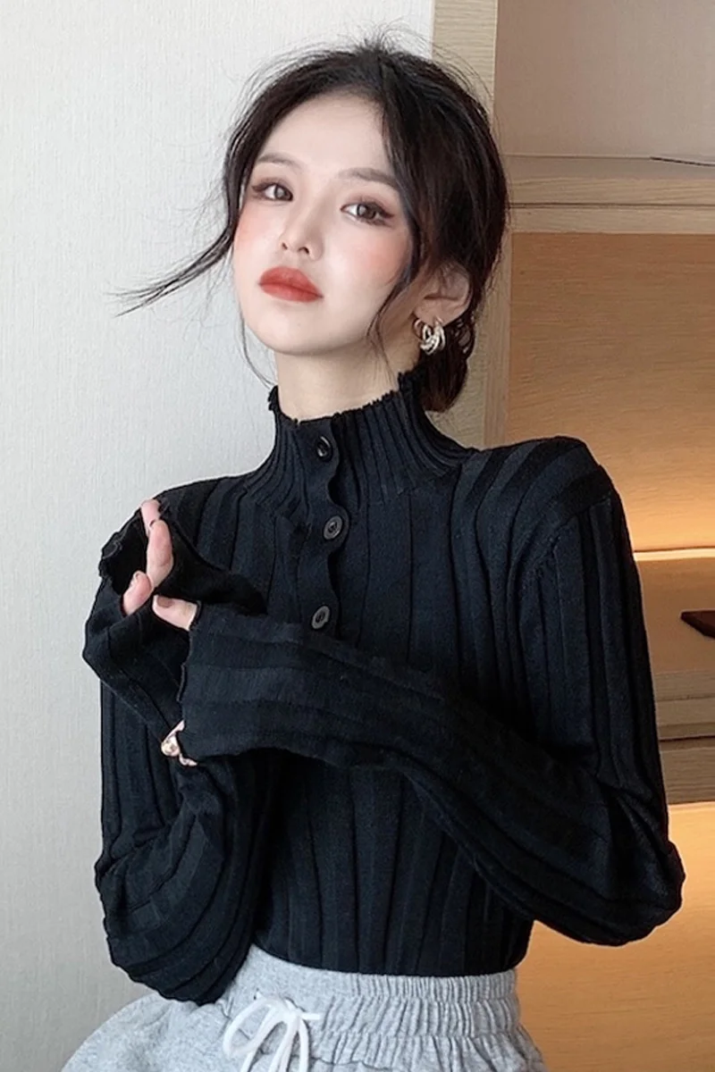 Женское осенне-зимнее пальто с высоким воротником и свитером внутри 2021 черный