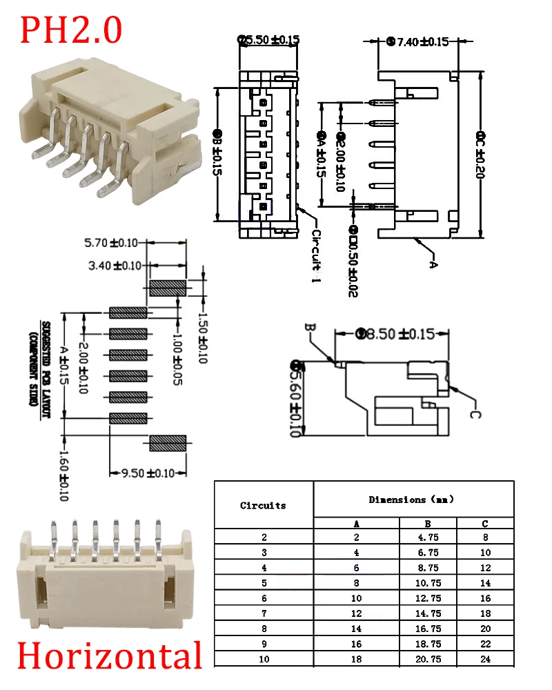 Сложенный горизонтальный разъем SMD JST PH2.0 2-10Pin шаг 100 мм 2-10P 2 0 шт./контактный штекер