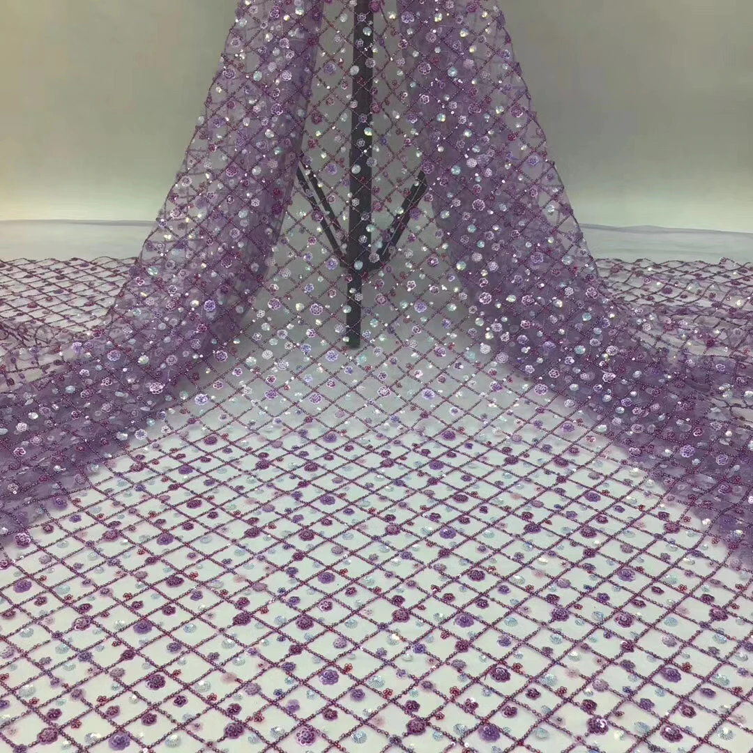 

The latest French lace fabric 2020 high-quality African wedding lace fabric with sequins as Nigerian lace fabric D3853