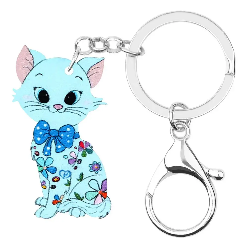 WEVENI Acrylic Anime Floral Bow-knot Cat Key Chains Rings Animal Keychain Jewelry For Women Girls Bag Car Purse Decorations Gift | Украшения