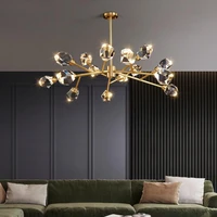 nordic luxury postmodern led crystal chandelier living room dining ceiling lights home decoration lustre copper pendant lamp