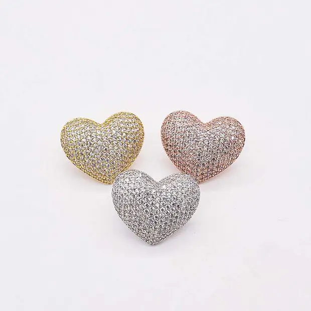 

2pcs Cubic Zircon Micro pave heart fixed interlayer clasp clip double connector DIY Jewelry Findings