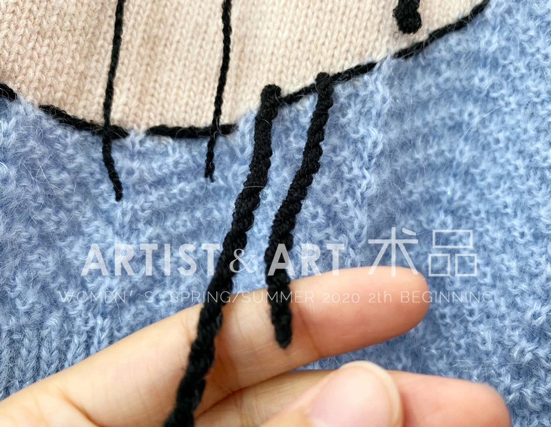 

Runway Animal Embroidery Blue Soft Mohair Sweater Women + Loose Casual Wool Pull Oversize Femme 2020