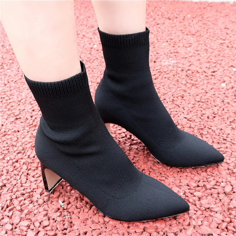 

ASUMER 2020 hot sale square high heel dress shoes women ankle boots pointed toe autumn winter knitting Stretch boots woman