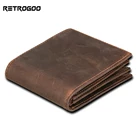 Кошелек RETROGOO мужской из натуральной кожи, короткий бумажник из воловьей кожи с блокировкой радиочастотной идентификации, кредитница с кармашком для мелочи