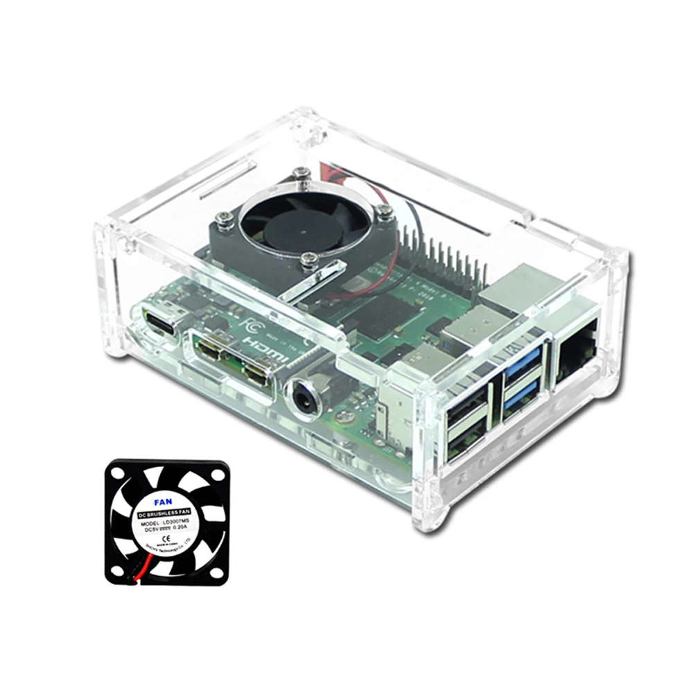 

Акриловый чехол для Raspberry Pi 4, прозрачный корпус, прозрачный корпус, охлаждающий вентилятор, алюминиевый радиатор для Raspberry Pi 4, Модель B, 4B
