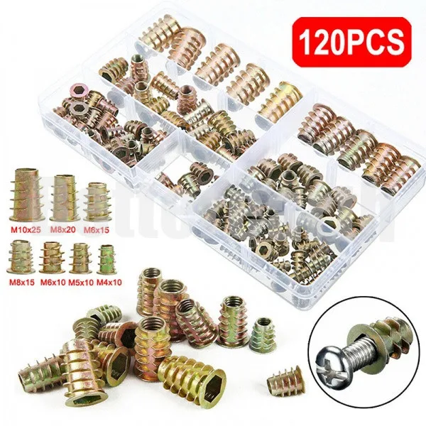 

120PCS Flanged Hex Drive Head Furniture Nuts M4 M5 M6 M8 M10 Zinc alloyl Thread For Wood Insert Nut
