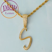 letter jewelry for women initial cursive real gold plated hip hop
