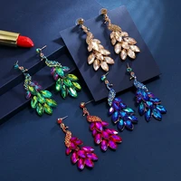 farlena jewelry fashion crystal peacock drop earrings for women prom party dress accessory statement wedding earrings