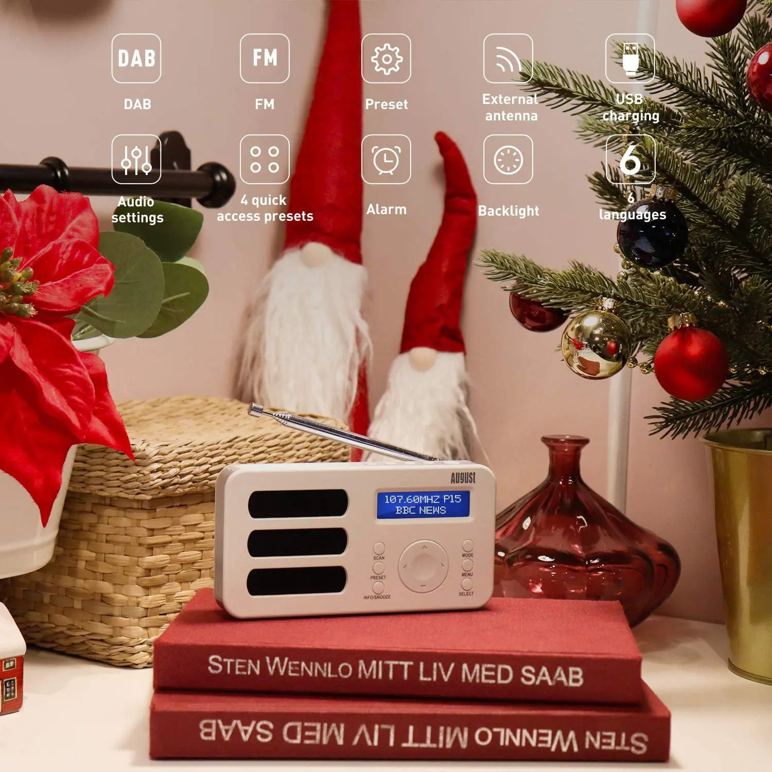 Портативное цифровое радио August MB225 DAB/DAB +/FM RDS функция двойная сигнализация