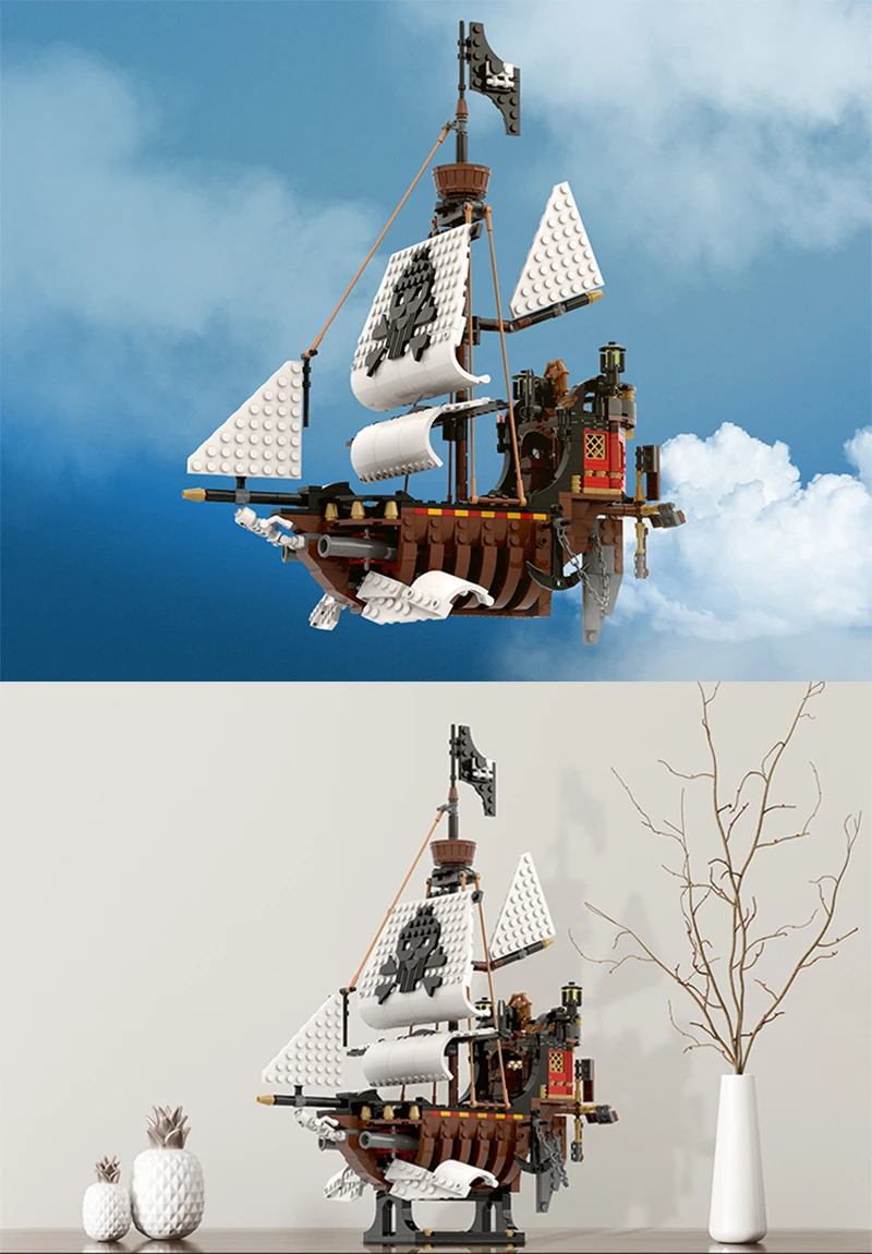 Buildmoc идеи летающее небо Пираты скелет корабль строительные блоки креативный