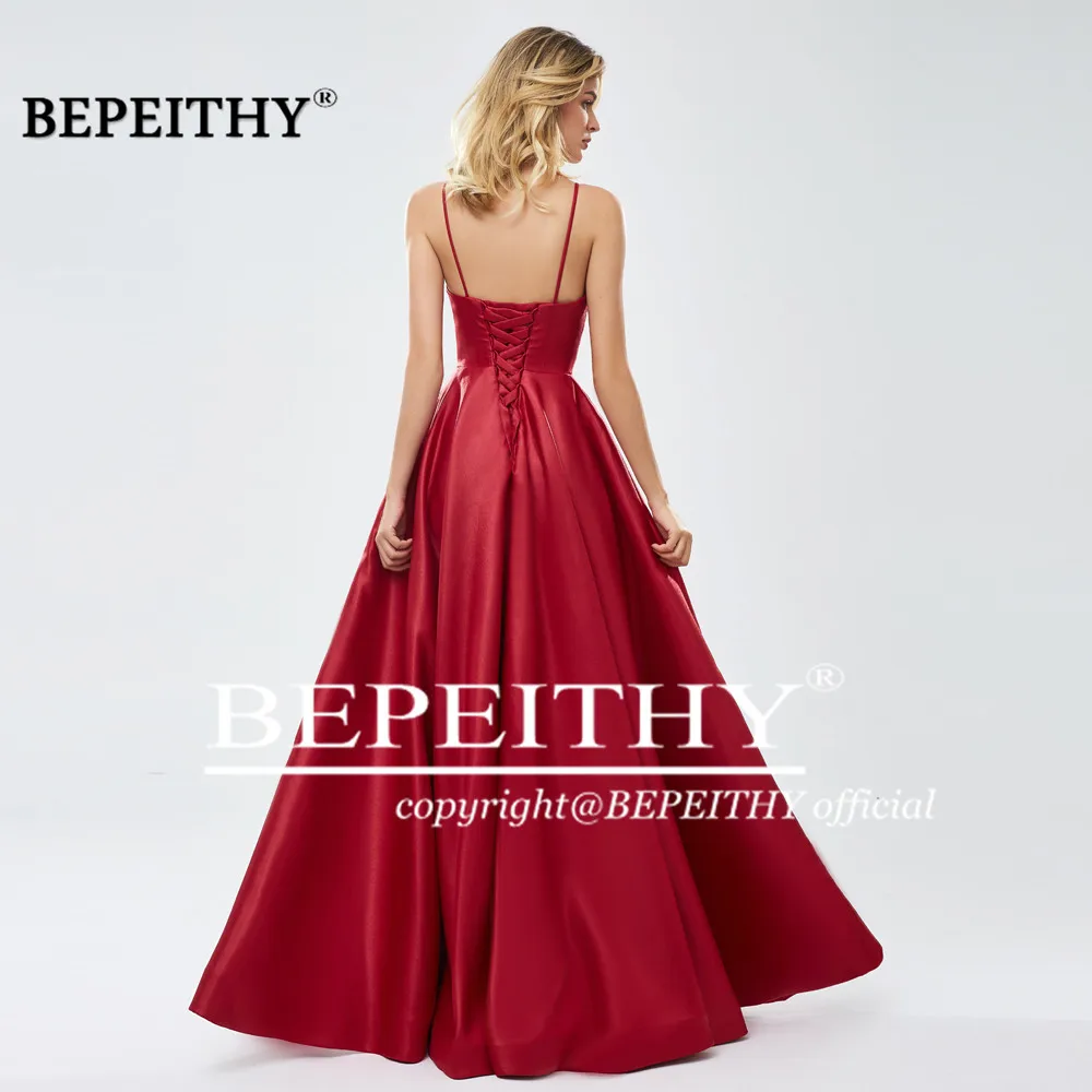 BEPEITHY сексуальное длинное вечернее платье на тонких бретельках красное с