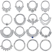 aoedej 16g crystal septum ring stainless steel nose ring chain bat nose piercing ring zircon helix hoop earring bohemia jewelry