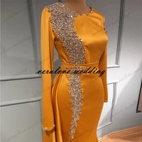 abendkleider 2021 crystal mermaid prom dress nigerian orange long sleeves african dubai party gowns vestido de festa