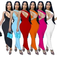 sexy summer black red sleeveless one shoulder maxi dress women backless hollow out wrap dress party bodycon pencil dress