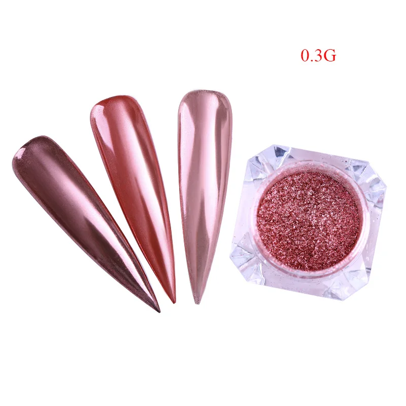 0.3G Rose gold 1 коробка зеркальный розовый золотой черный лак для ногтей серебристый золотой мерцающий сахарный блеск для ногтей порошок Маникюр дизайн ногтей хромированный пигмент пыль - Цвет: 0.3G Rose gold