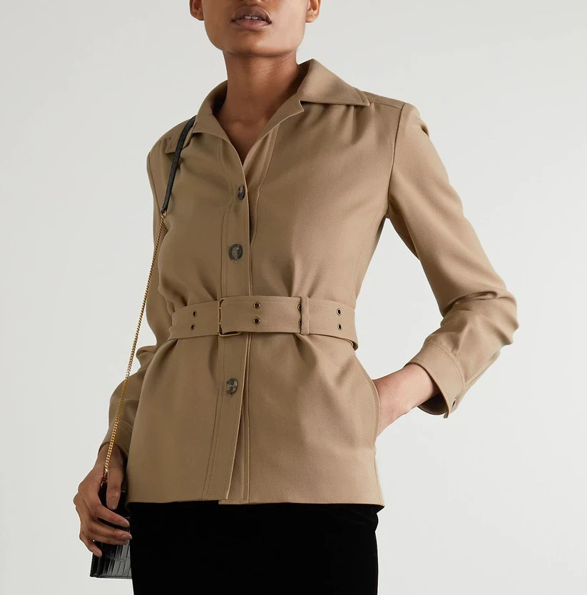 

Женская однобортная куртка с поясом, однотонная шерстяная куртка из Твила, дизайнерская одежда