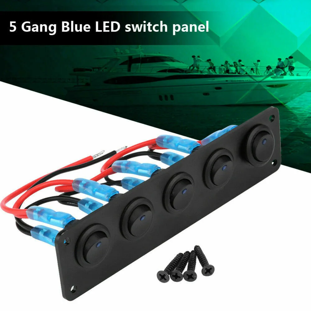 

5 Gang Control Panel Switch Panel Overload Protected LED Round Dash Rocker Toggle Switch For DC 12V-24V Car Bus Boat Accessories