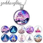 Волшебный замок Диснея, строительный круглый стеклянный кабошон, посеребренныйхрустальный кулон, ожерелье, ювелирные изделия в подарок