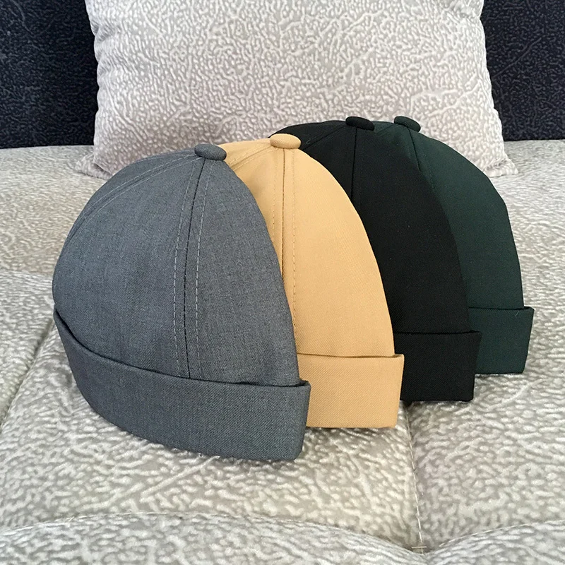 

Vintage Dome Hat Mens Solid Color Velvet Beanies For Men Docker Sailor Crimping Brimless Skull Caps Casual Hip Hop Cap