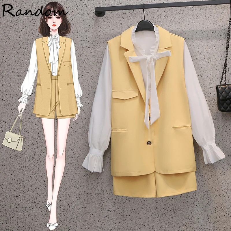 

Размера плюс M-4XL женские 2021 женские офисные короткие костюм жилет и рубашка и штаны, 3 предмета в комплекте OL Рабочая одежда ткань, летний нар...